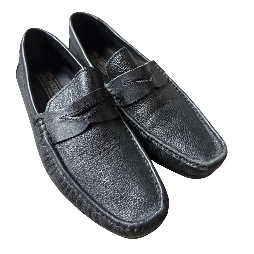 El Borcegui Mens Black Pebbled Leather Penny Loafers Driving Mocs Size 26 Mex